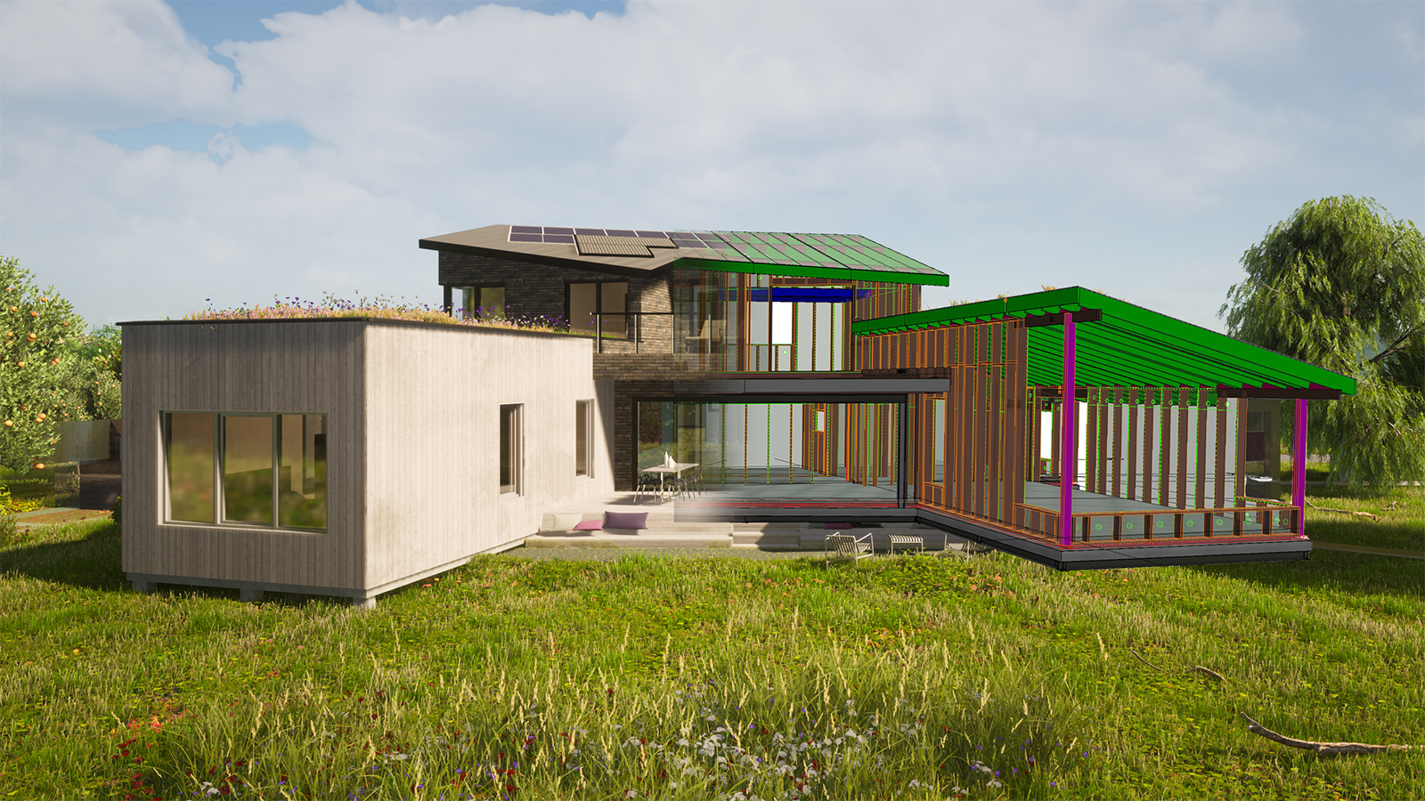 Holzbau Querschnitt Original und Rendering aus ArchiFrame
