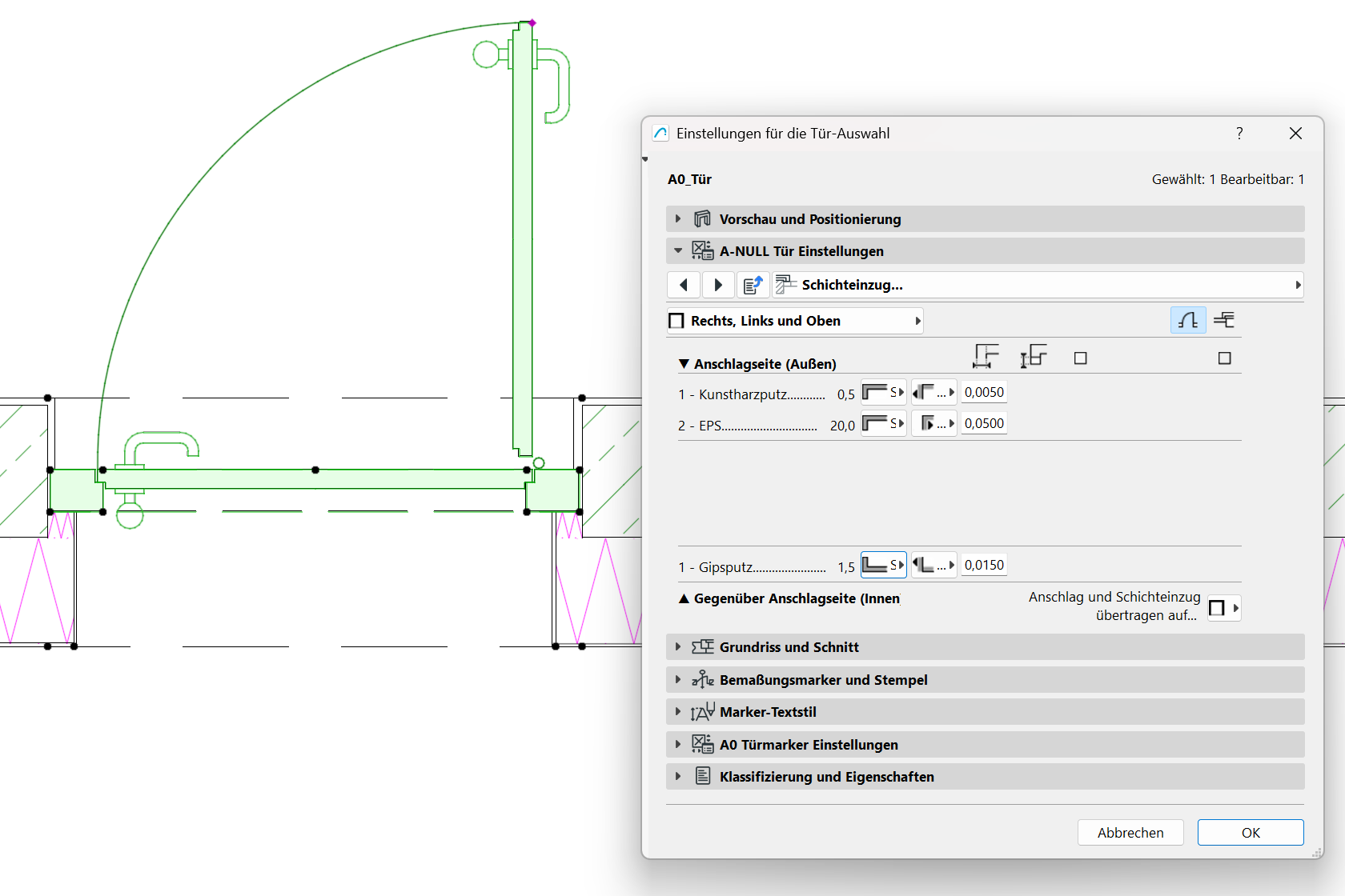 Einstellungsdialog zum Schichteinzug